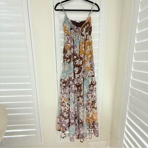 SO Floral Tiered Halter Maxi Dress Smocked Bodice Adjustable Straps Large EUC